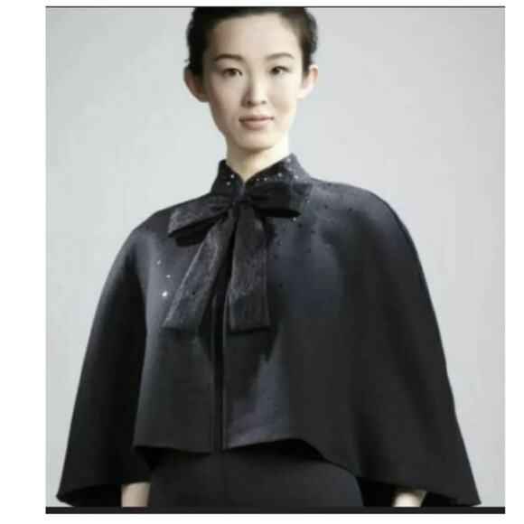 New Prabal Gurung black lace bow sequined wool blend cape one size - Picture 1 of 10
